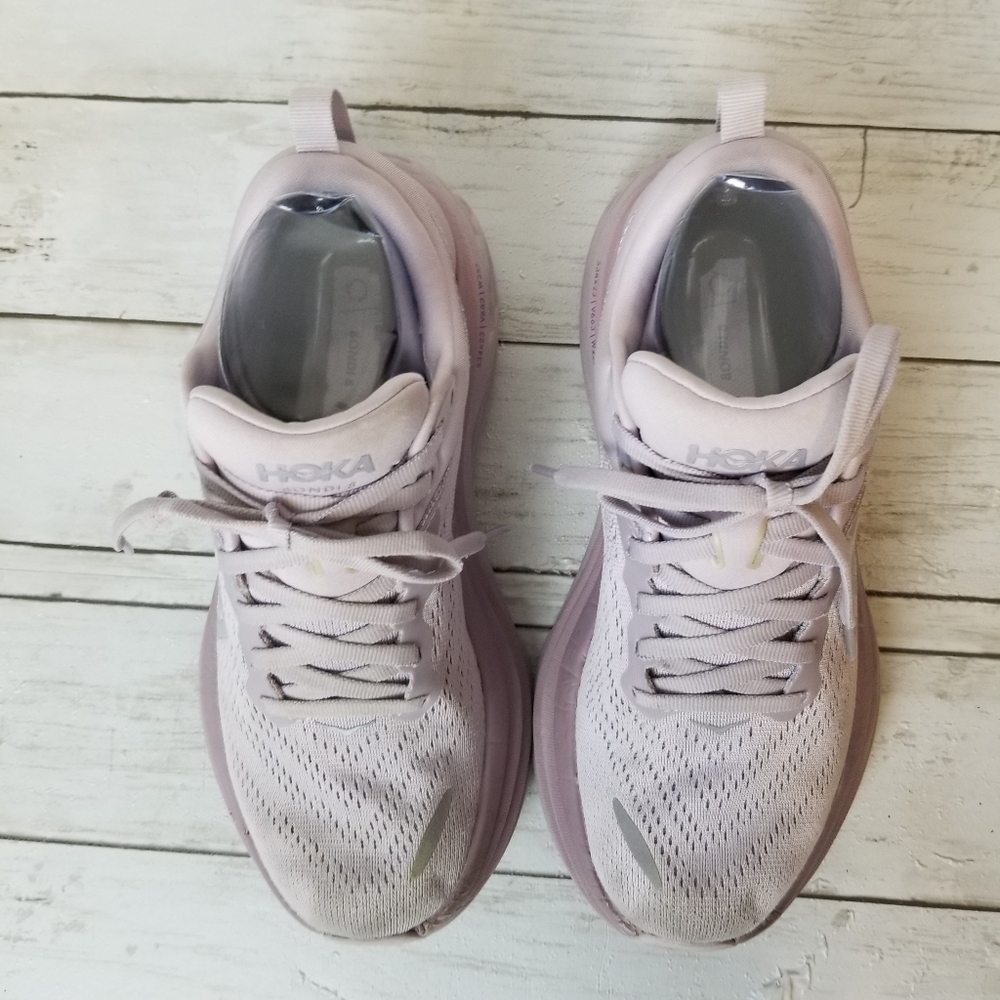 Hoka Bondi 8 Lavender Color Athletic Walking Comfort Running Shoe - Picture 2 of 16